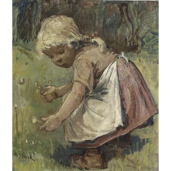 Karl Schenk — Bildnis eines Blumen pflückenden Mädchens.