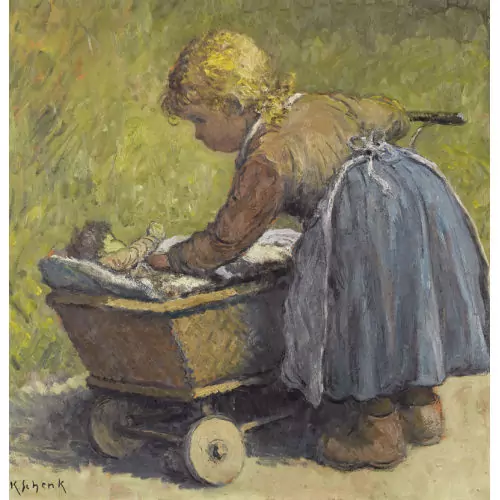 Mädchen mit Puppenwagen