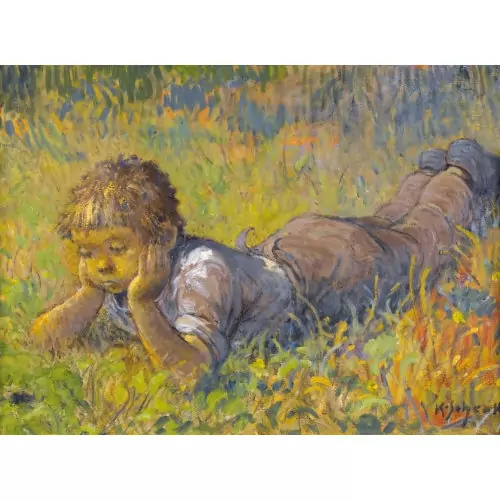 Liegender Knabe im Gras