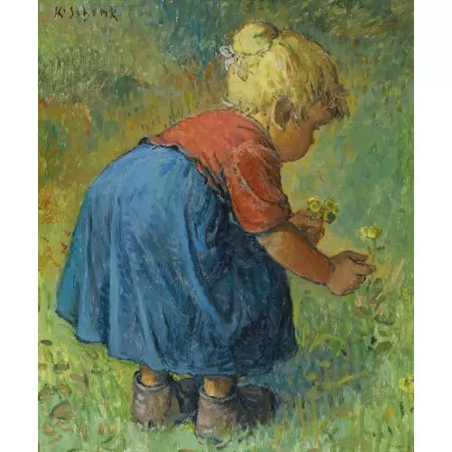 Mädchen beim Blumenpflücken