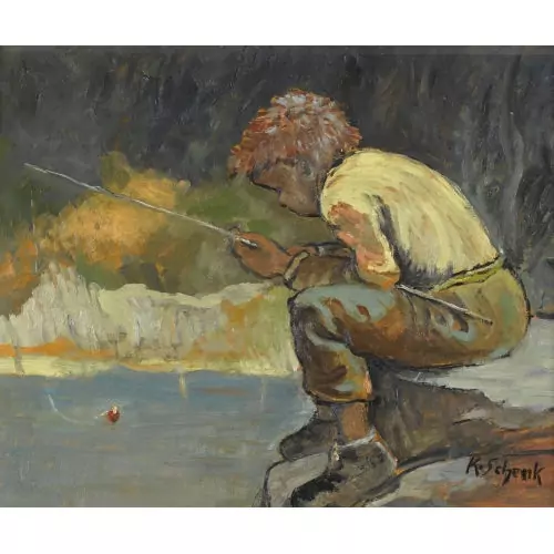 Kleiner Junge beim Fischen