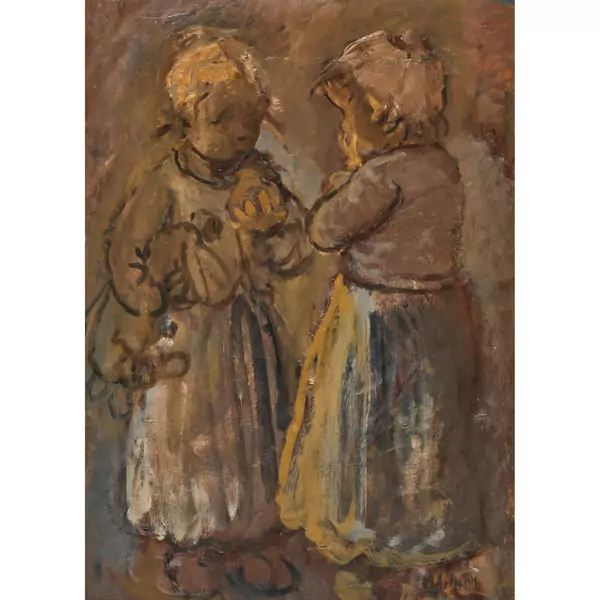 "Zwei Mädchen mit Stofftier"