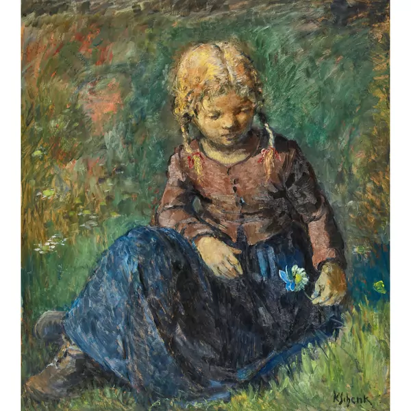 Mädchen mit Blume und Schmetterling