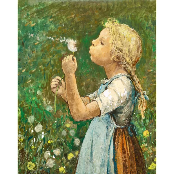 Karl Schenk — Mädchen mit Pusteblume auf einer Wiese.