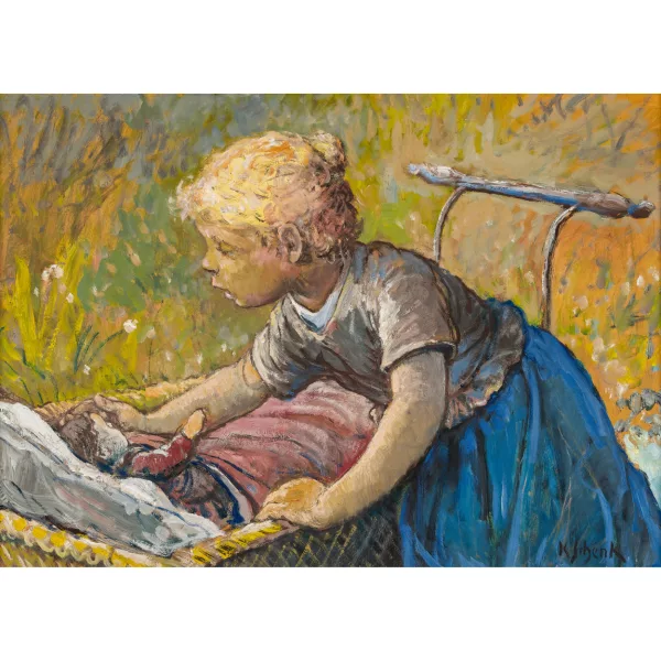 Karl Schenk — Mädchen beim Spiel mit der Puppe.
