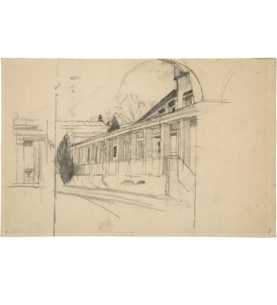 Karl Stauffer-Bern — Architekturstudie zu den römischen Bädern im Park Sanssouci, Potsdam