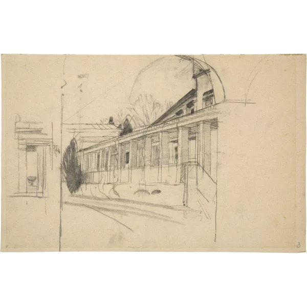 Karl Stauffer-Bern — Architekturstudie zu den römischen Bädern im Park Sanssouci, Potsdam