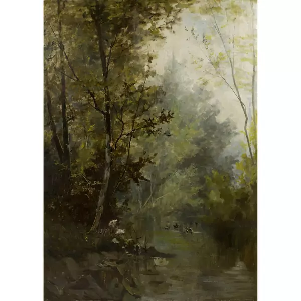 Karl Stauffer-Bern — Waldteich mit Enten und Seerosen — Galerie Kornfeld