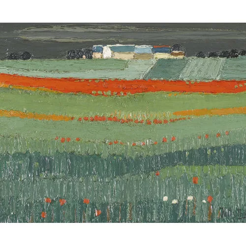 Kathy Thys — Feldlandschaft mit Mohnblumen.