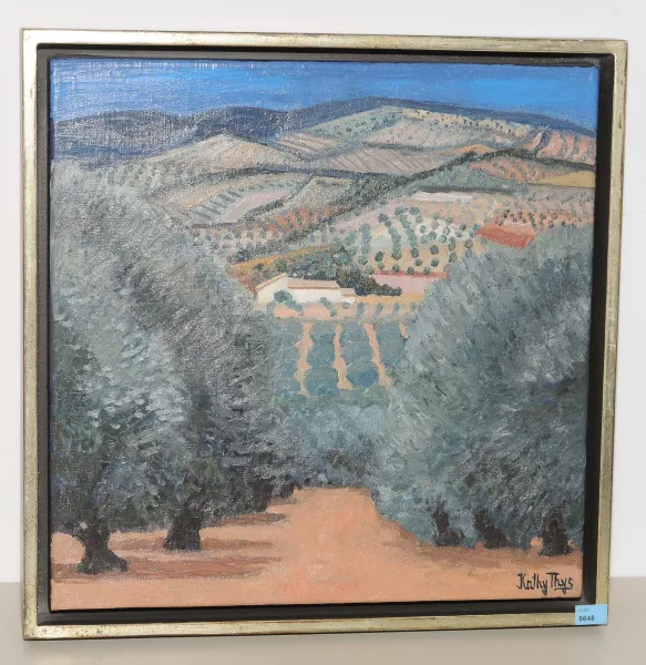 Kathy Thys — Hügelige Landschaft mit Olivenbäumen