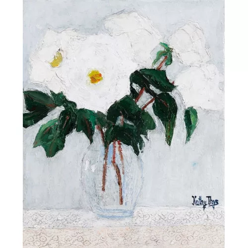 Kathy Thys — Christrosen in einer Glasvase.