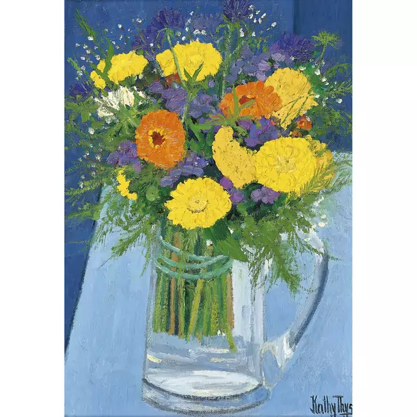 Zinnienstrauss in Glaskrug
