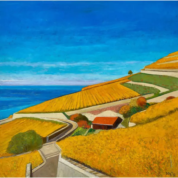 Herbstliche Ansicht des Lavaux mit Genfersee