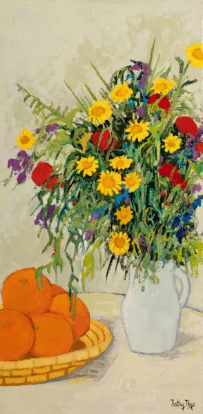 Stillleben mit Blumen und Orangen