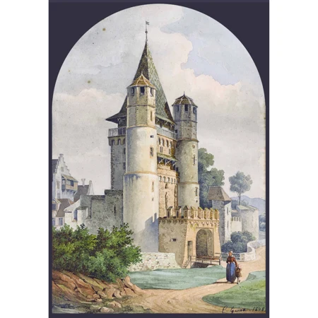 Mutter mit Kind vor Stadttor