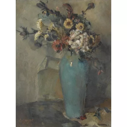 Laure-Cécile Guyot — Stillleben mit Blumen in blauer Vase.
