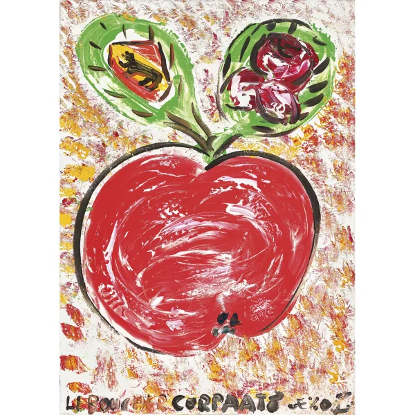 Le Boucher Corpaato — Komposition mit Apfel und Berner Wappen.