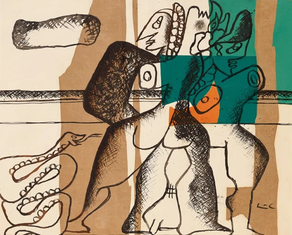 Le Corbusier — Groupe de trois femmes nues debout et serpent, 1960