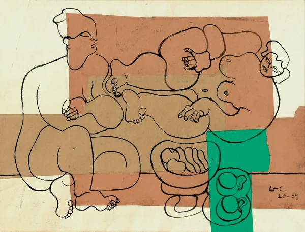 Le Corbusier — Deux féminins, deux tasses à thé et coupe de fruits, 1959