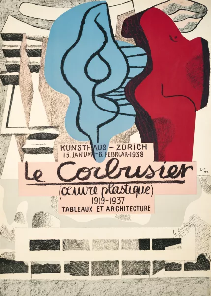 Le Corbusier — Plakat. Le Corbusier, œuvre plastique. Kunsthaus Zürich, 15. Januar - 6. Februar 1938.