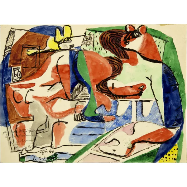 Le Corbusier — Composition sur le thème de la pyrénéenne avec nu féminin passant la porte