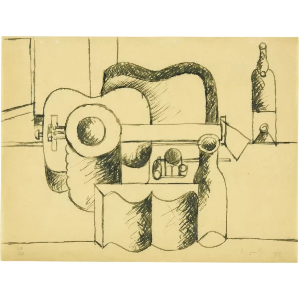 Le Corbusier — Nature morte à la guitare, à la pile d'assiettes et au livre