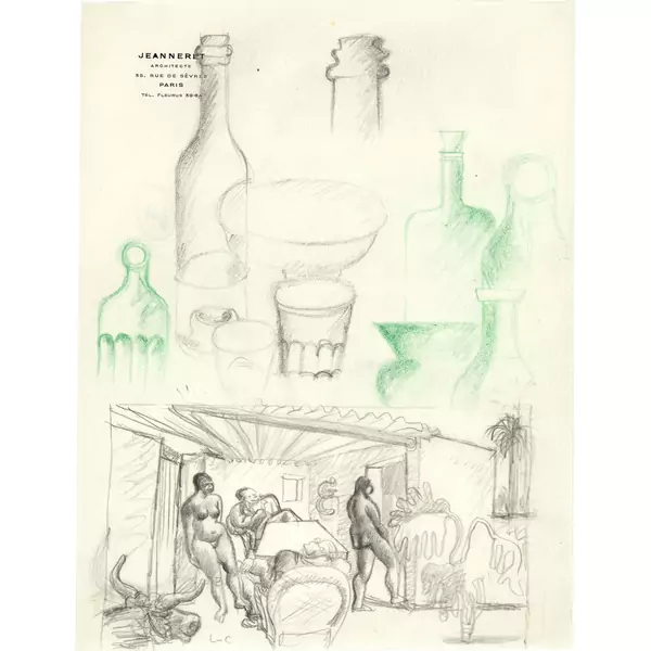 Le Corbusier — Bouteilles et verres - scène cocasse au Brésil — Galerie Kornfeld