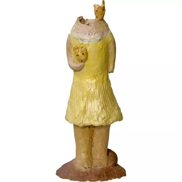Leiko Ikemura — Stehende in Gelb mit zwei Mikoköpfen — Galerie Kornfeld