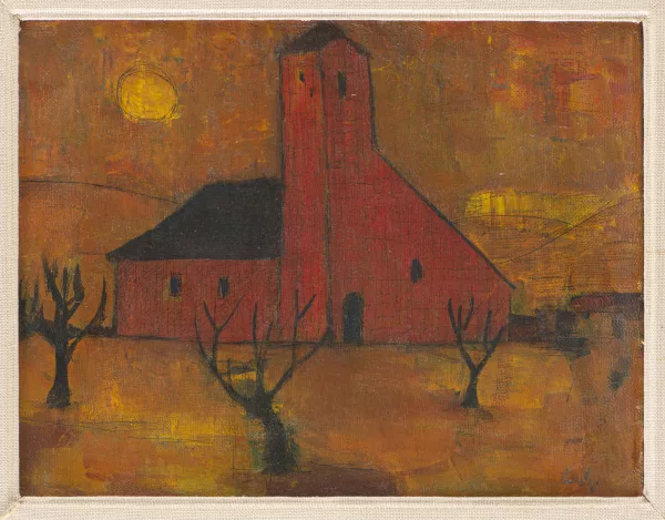 Leo Andenmatten — Leo ANDENMATTEN (1922-1979) "L'Eglise Rouge", huile