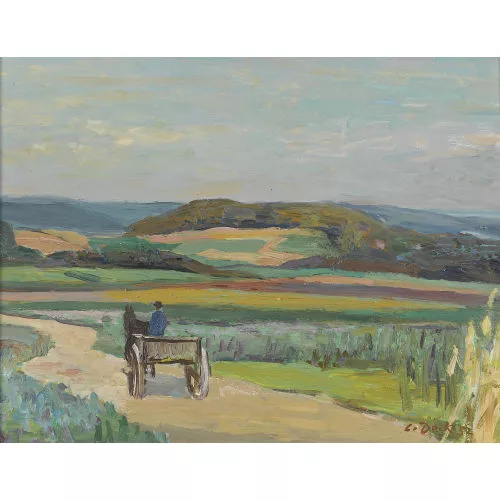 Leo Deck — Bauer mit Karren in ebener Landschaft.