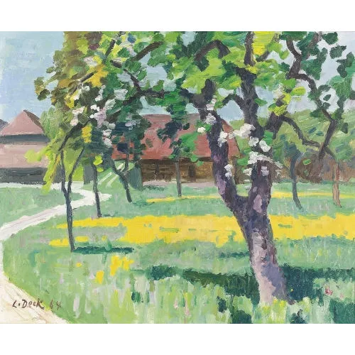 Leo Deck — Frühlingslandschaft mit Bauernhaus.
