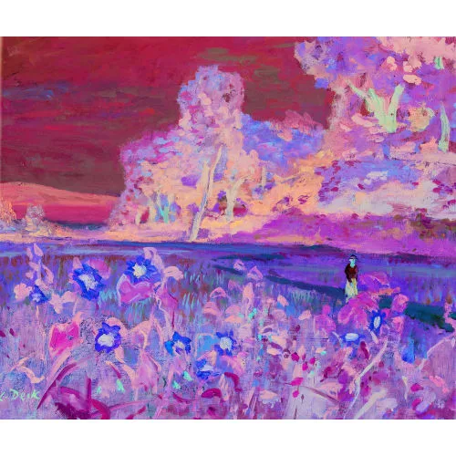 Leo Deck — Sonnenblumenfeld mit Dame.
