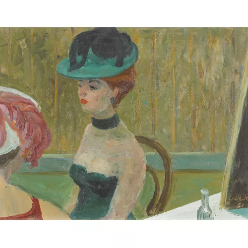 Leo Deck — Dame mit Hut im Café.