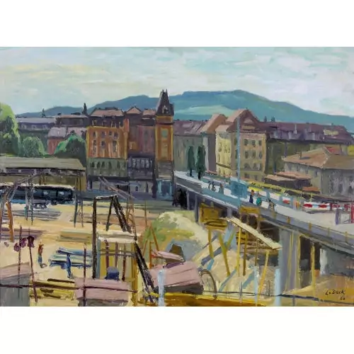 Schanzenbrücke in Bern mit Baustelle am Bahnhof