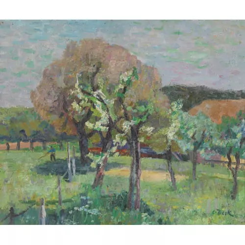 Bäuerliche Landschaft mit Obstbäumen