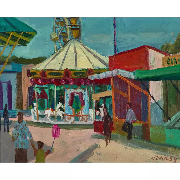 Jahrmarkt mit Verkaufsbuden und Karussell