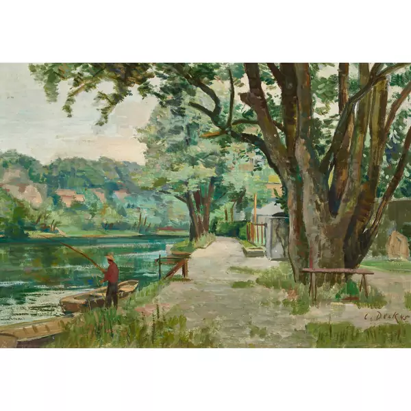 Flussufer mit Angler