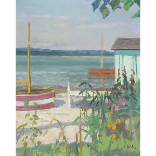 Leo Deck — Uferpartie am Genfersee mit Booten.