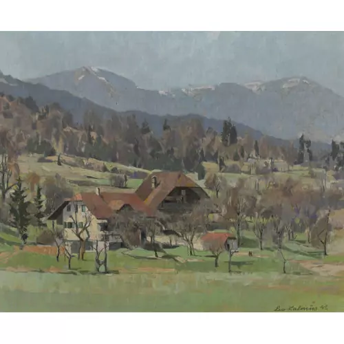 Frühlingslandschaft mit Bauernhöfen