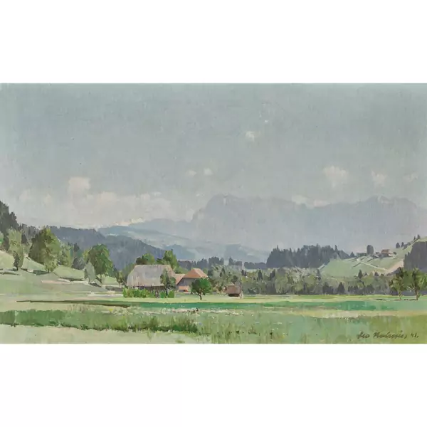 Weite Landschaft mit Bauernhäusern
