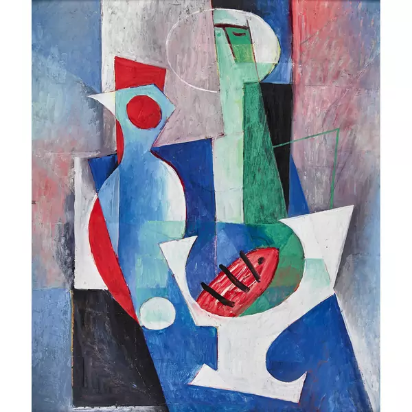 Komposition mit Figur und Vase