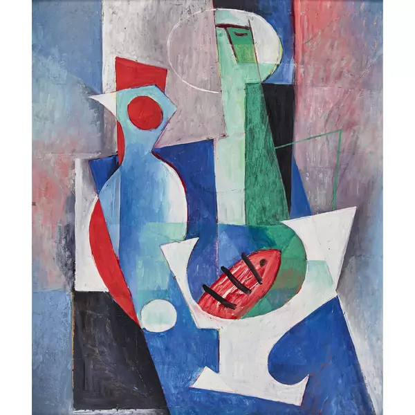 Komposition mit Figur und Vase