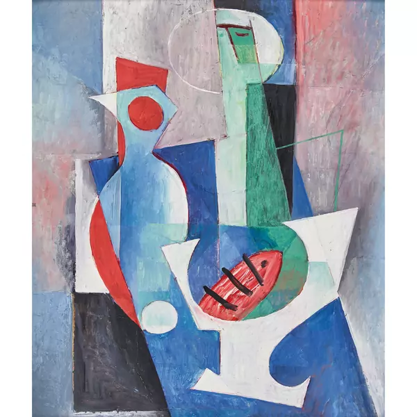 Komposition mit Figur und Vase