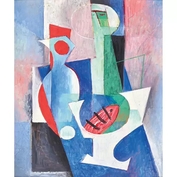 Komposition mit Figur und Vase
