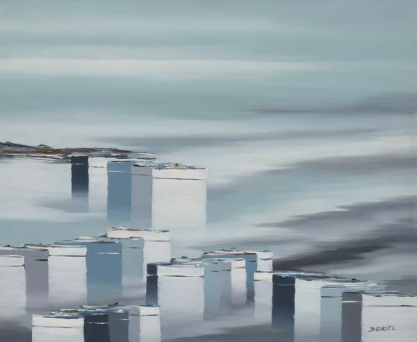Léon Denoël — Paysage lacustre aux barques