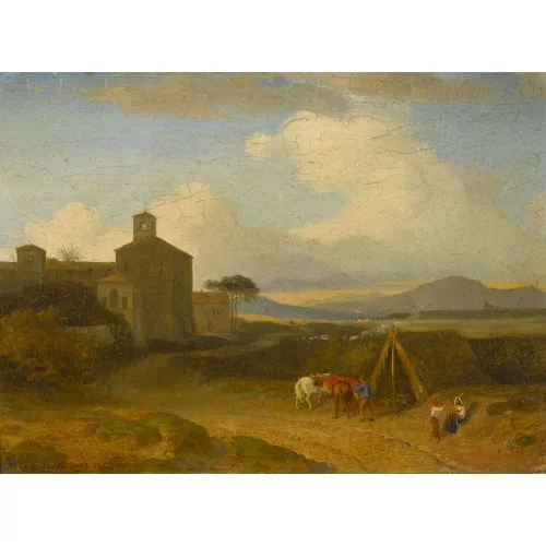 Léon Berthoud — Italienische Landschaft mit Kloster.