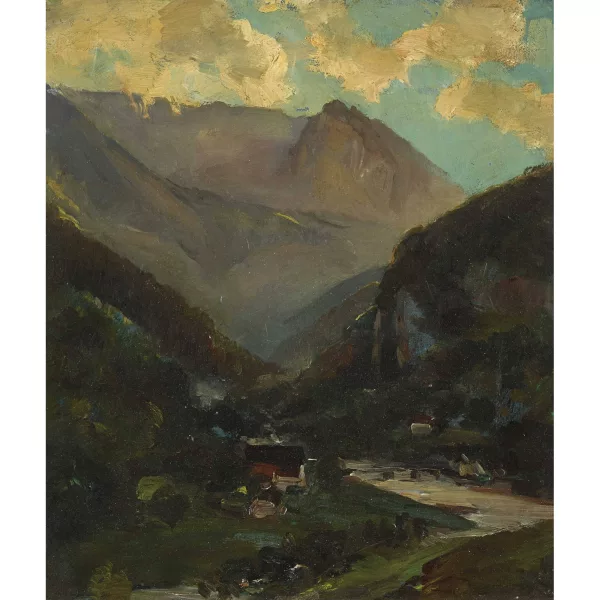 Léon Berthoud — Berglandschaft mit einem Fluss.