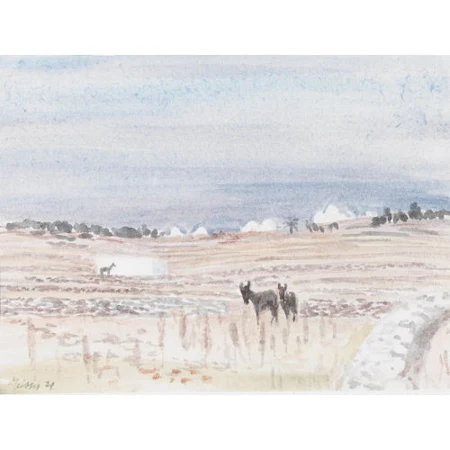 Landschaft mit zwei Eseln