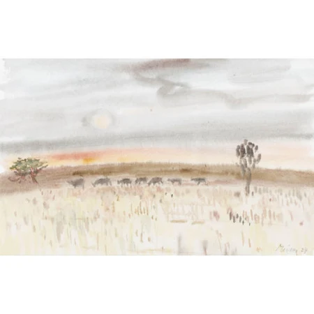 Weite Landschaft mit Ziegen
