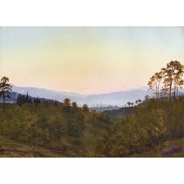 Weite Landschaft im Morgenrot